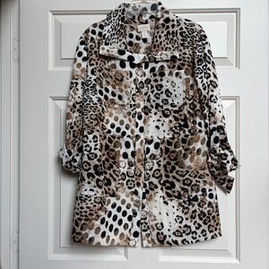 Chicos Safari Utility Jacket Size 0 Small Animal Gold Glam Layering Statements